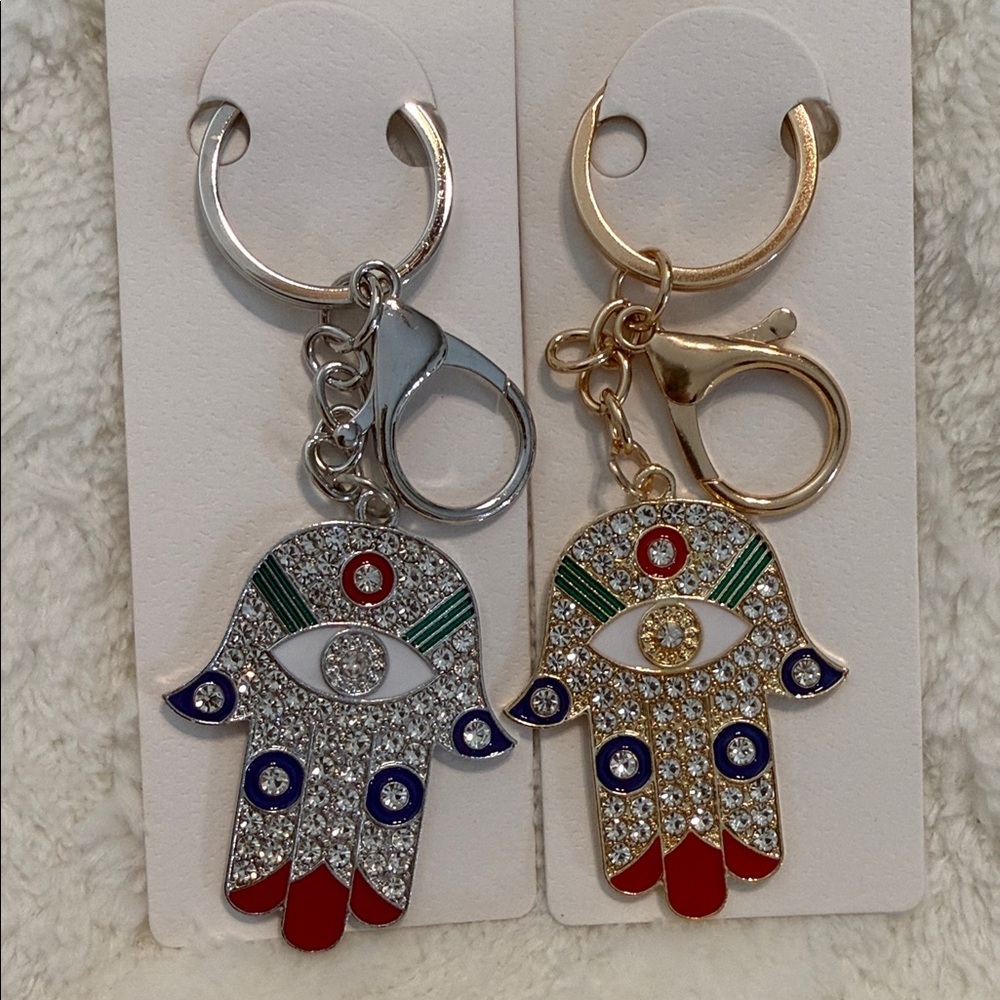 Hamsa Hand Crystal Keychain or Purse Charms- Gold or Silver